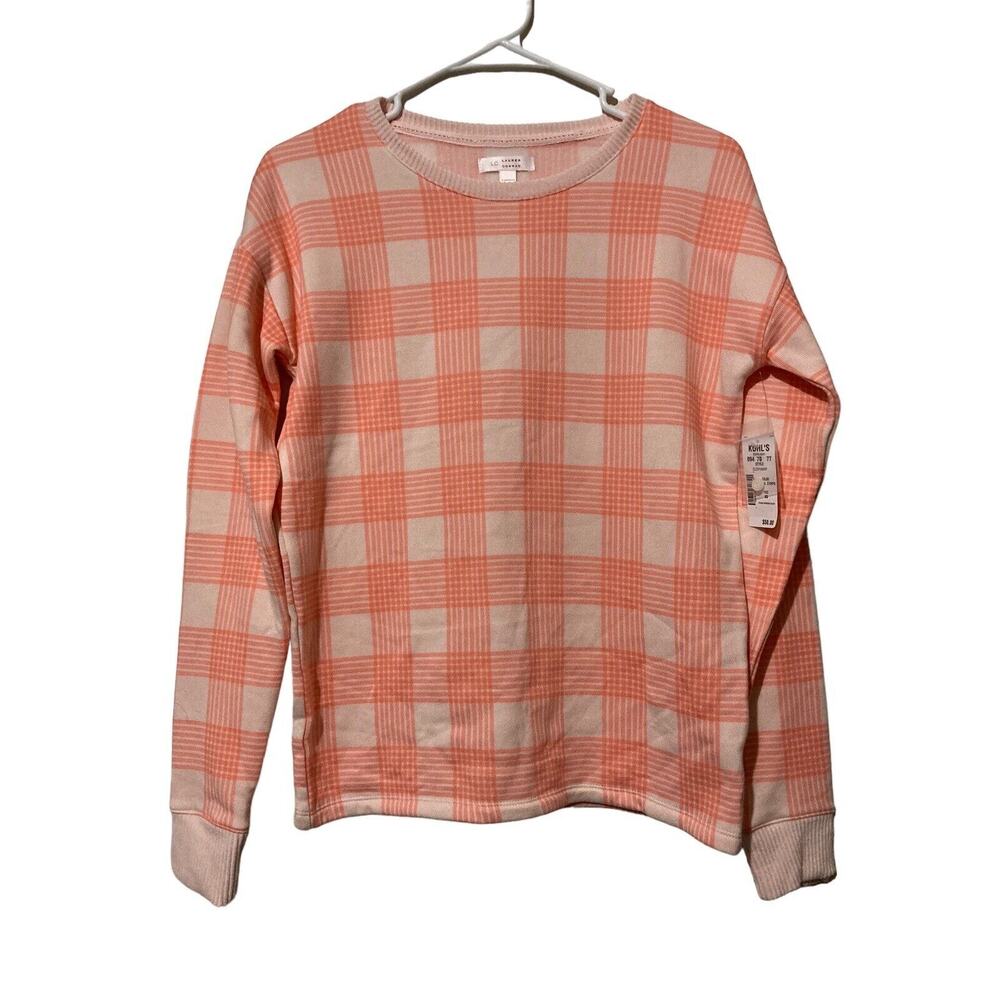 NWT LC Lauren‎ Conrad Pink And Cream Plaid Sweater Soft Kohls